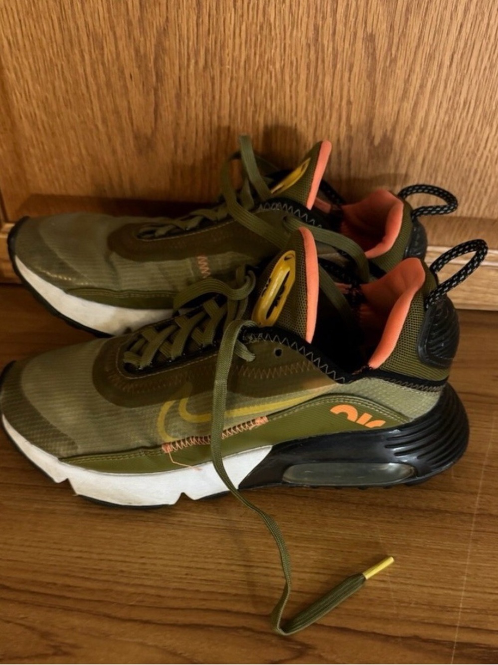 Nike Air Max 2090 Olive Green and Orange Athletic Sneakers
